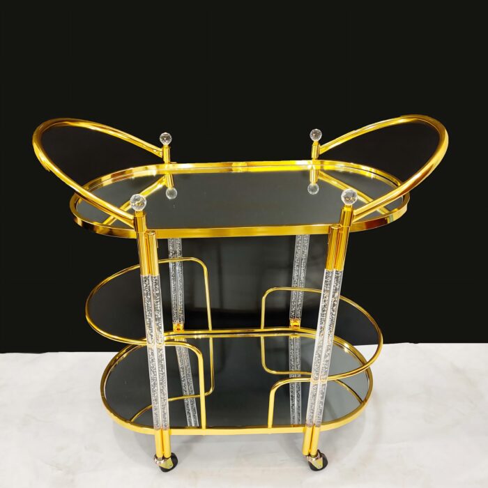 Oval Acrylic Column Double-Handle Serving Trolley (806) – Modern Elegance for Indian Celebrations - Image 1