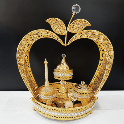 Golden Heart-Shaped Incense Burner Set (6016) – Luxurious Decor for Indian Festivals & Pooja