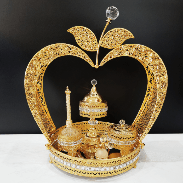 Golden Heart-Shaped Incense Burner Set (6016) – Luxurious Decor for Indian Festivals & Pooja