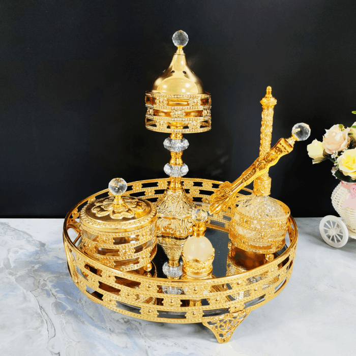 Round Tray LED Incense Burner Set (QBY-80259) – Compact Luxury for Indian Pooja & Festivals