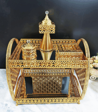 Rectangular Golden Iron Coffee Table with LED Incense Set (QBY-80265)