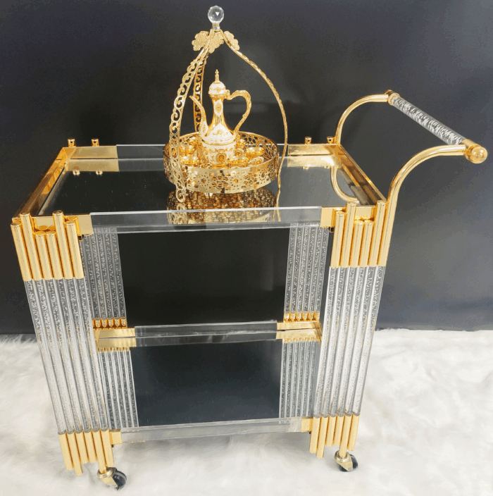 图片1 Crystal Column Serving Trolley (QBY-80229) – Glamorous Elegance for Indian Celebrations For Indian Homes: Where Every Serve Feels Like a Royal Ritual - Image 1