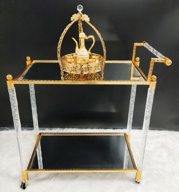 Rectangular Crystal Column Serving Trolley (QBY-80233) – Timeless Elegance for Indian Gatherings - Image 1