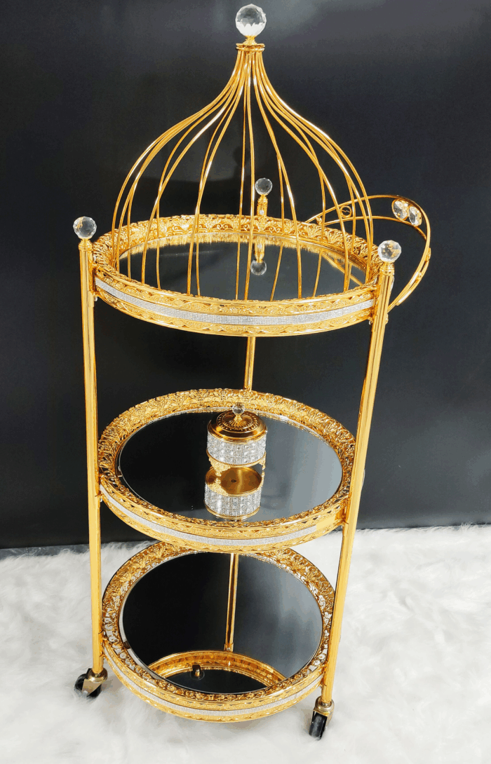 图片1 Round Lidded Serving Trolley (QBY-80235) – A Symbol of Elegance for Indian Festivals & Gatherings - Image 1