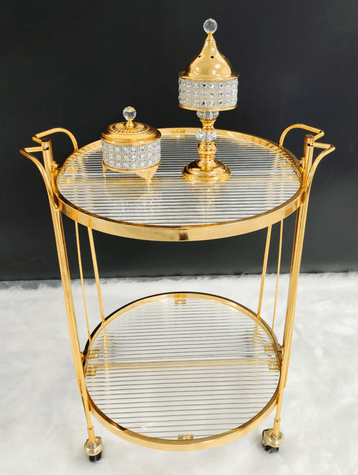 Round Foldable Serving Trolley (QBY-80240) – Space-Saving Elegance for Indian Homes For Indian Families: Where Every Inch of Space Matters - Image 1