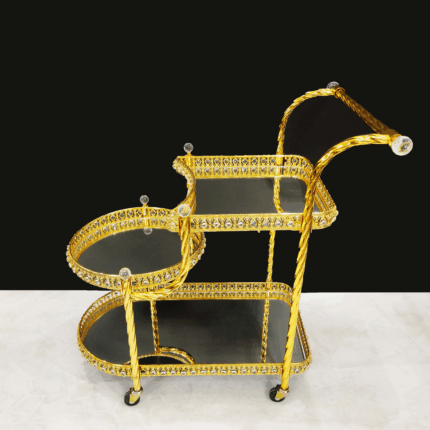 Three-Tier Twisted Willow-Pattern Serving Trolley (807) – A Golden Centerpiece for Indian Festivities & Gatherings